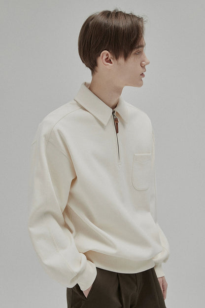 Half-zip Polo Collar Pocket Oversized Sweatshirt