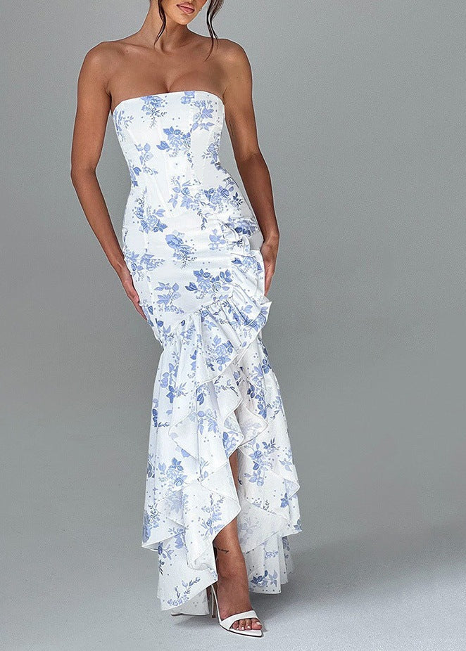 Elegance - Strapless Ruffled Maxi Dress