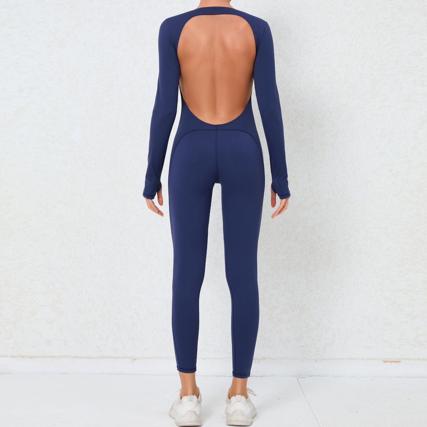 Finger Suit Backless Nude Feel Long Sleeve Yoga Jumpsuit High Strength Fitness Sports One Piece Tights
