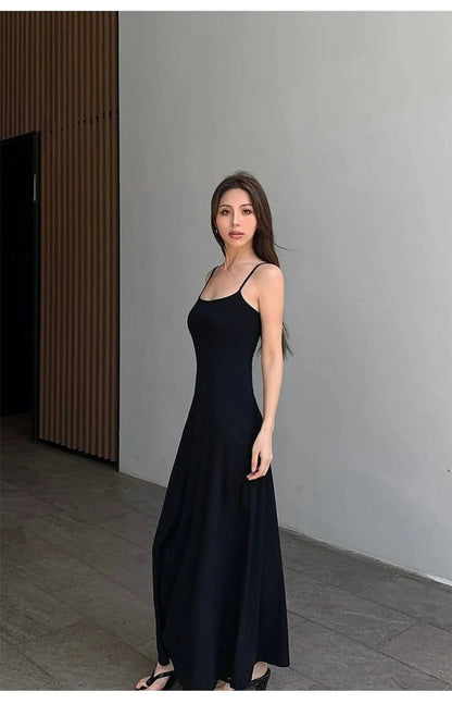 Summer Black Slimming Spaghetti Strap Maxi Dress