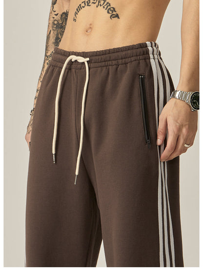 Brown Striped Wide Track Pants