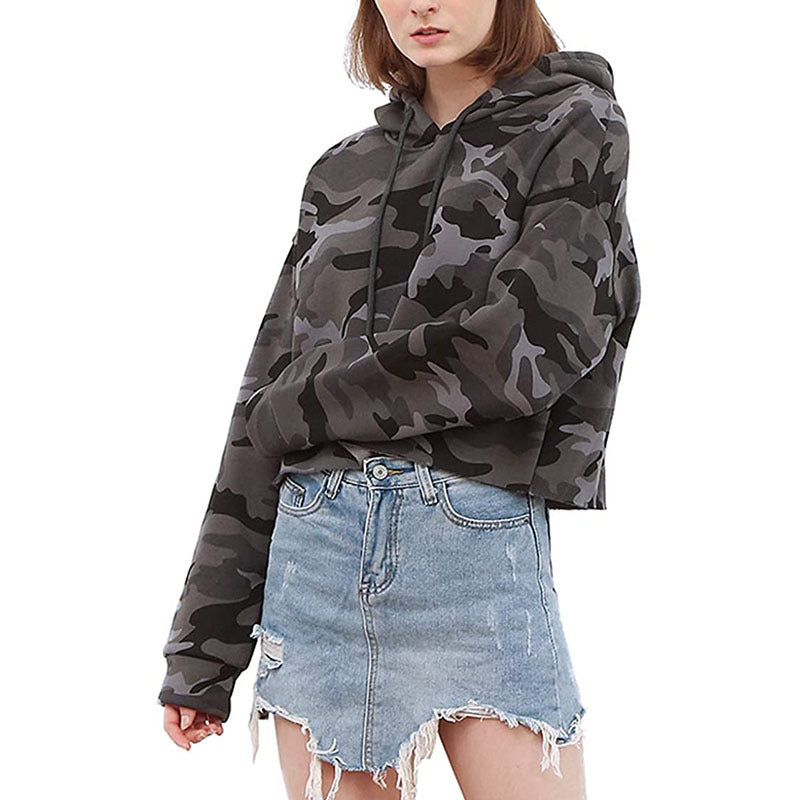 Sports Sweatshirt Autumn Winter Fleece-lined Pullover Hoodie Personalized Bare Cropped Long Sleeved Top