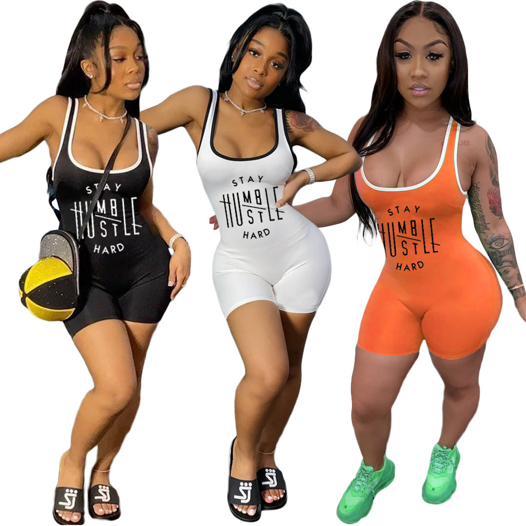 Clothing Short Summer Letter Graphic Printing Sports Nightclub Uniforms Romper