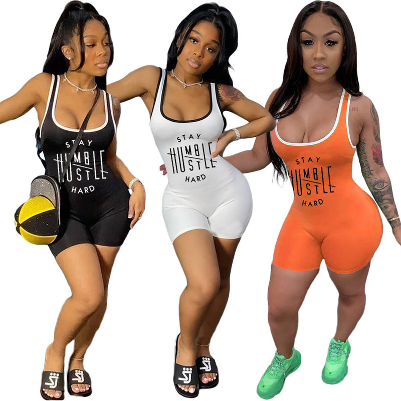 Clothing Short Summer Letter Graphic Printing Sports Nightclub Uniforms Romper