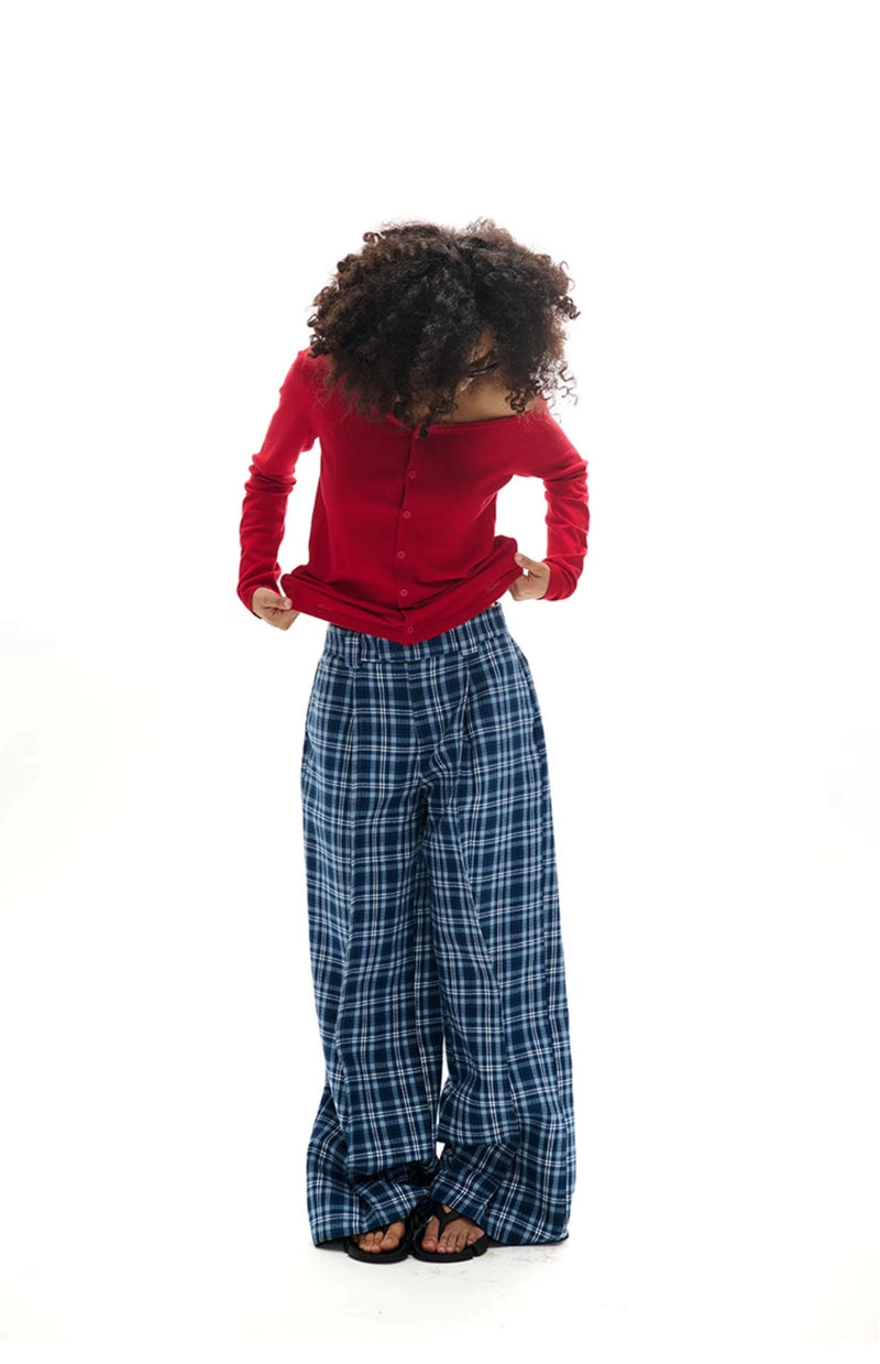Wide-leg Plaid Pants