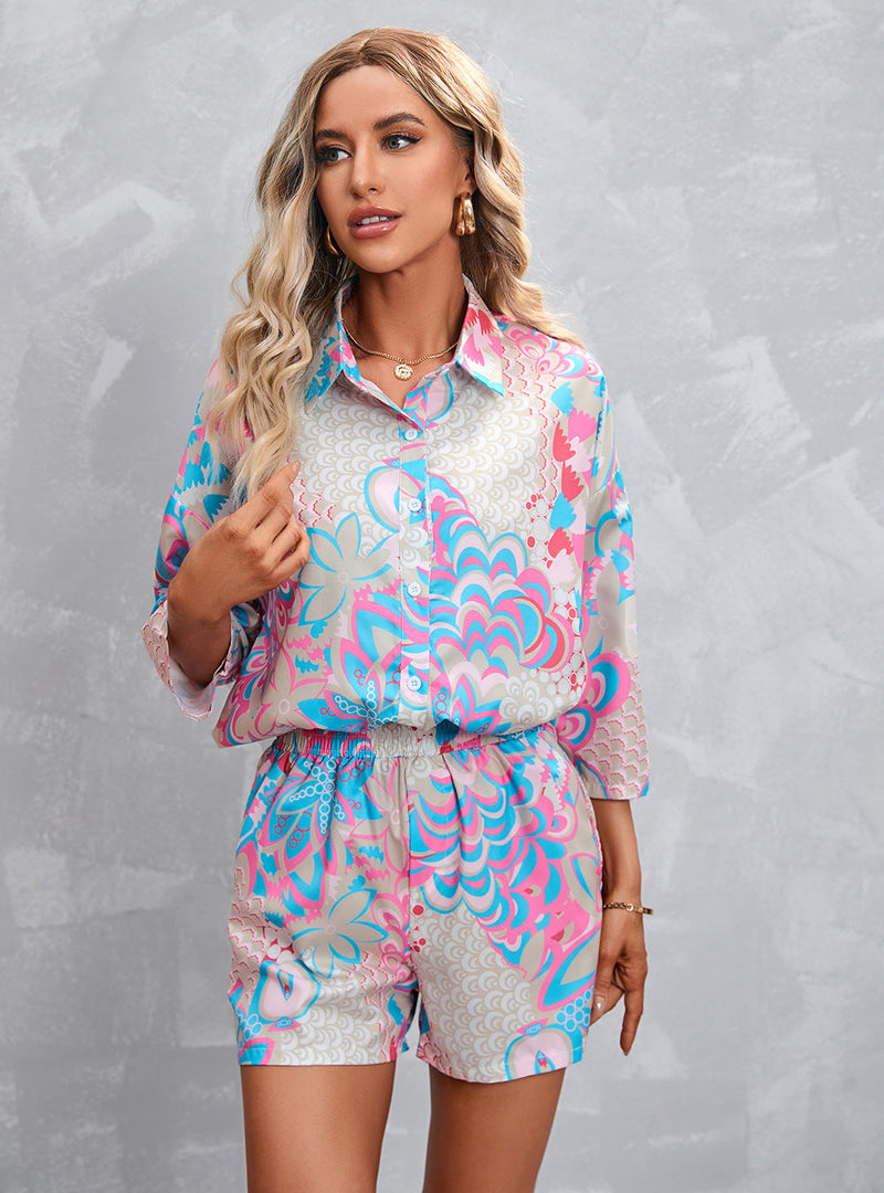 Clothing Printed 3/4 Sleeves Shorts Suit