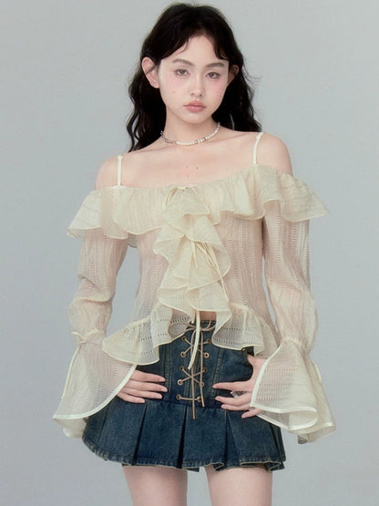 High Waist Pleated Skirt With Lace-up Detail