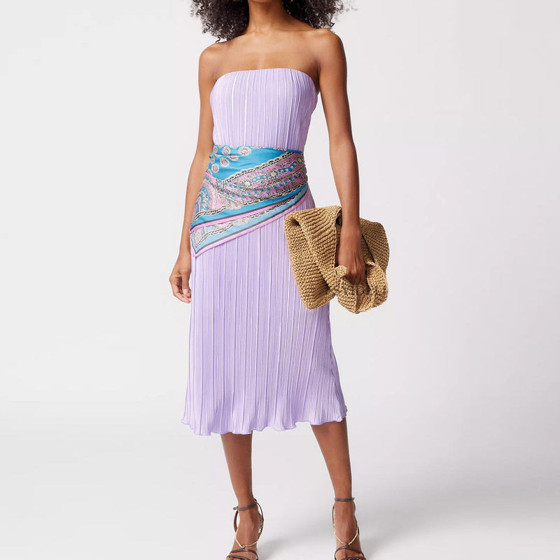 Color Pleated Tube Top Backless Maxi Dress Summer Loose Dress