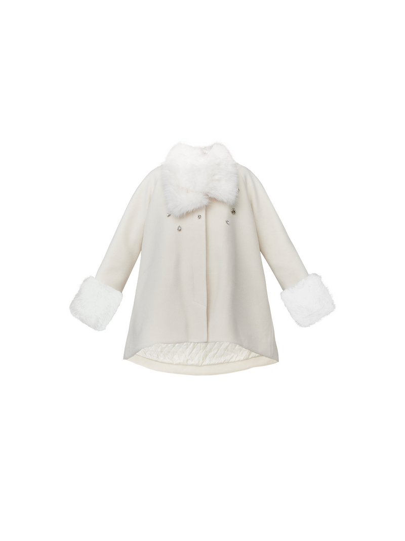 Luxe Faux Fur Trim Coat - Winter Jacket in Ivory and Black