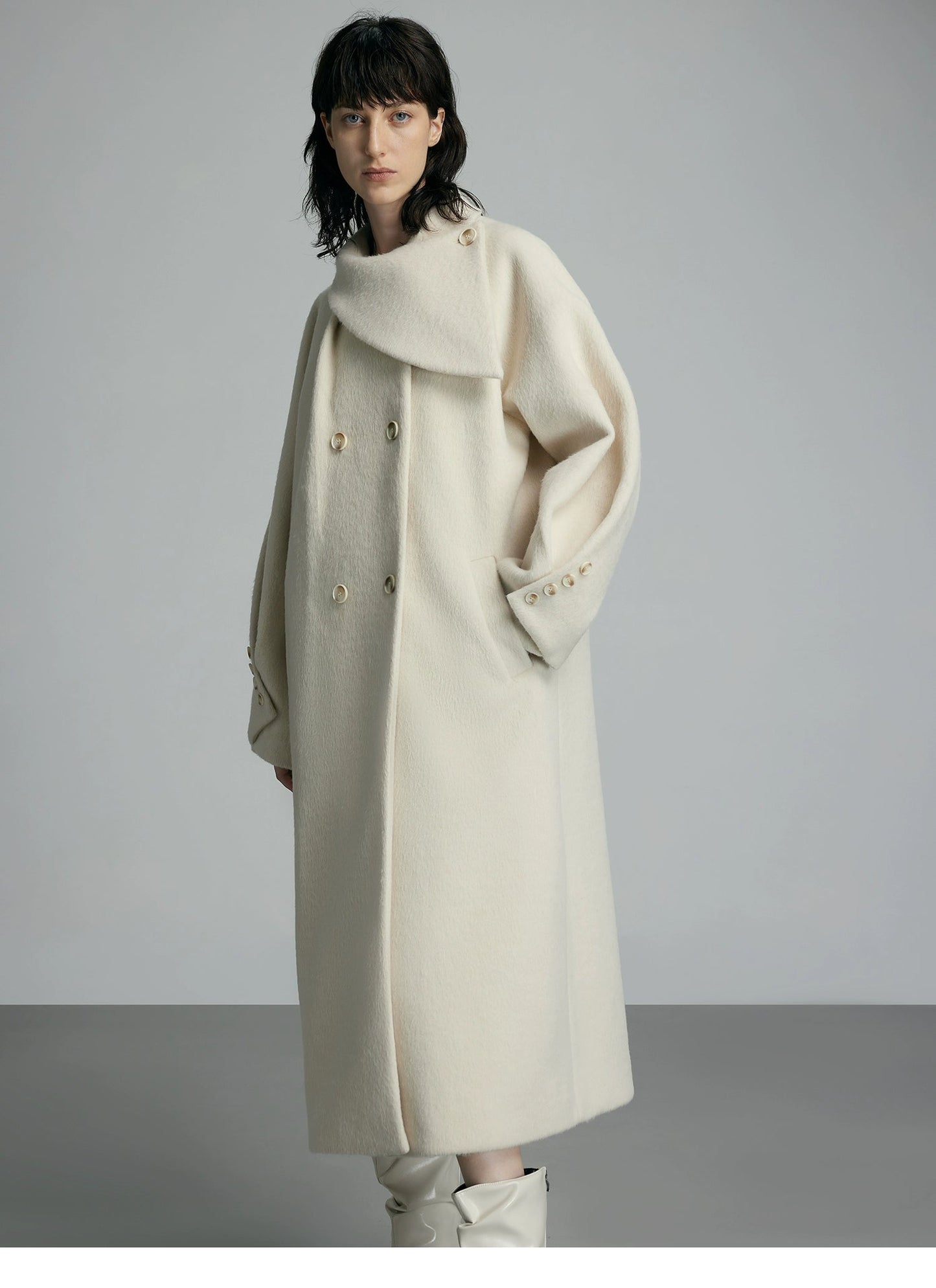 Oversized Cream Wool Winter Coat