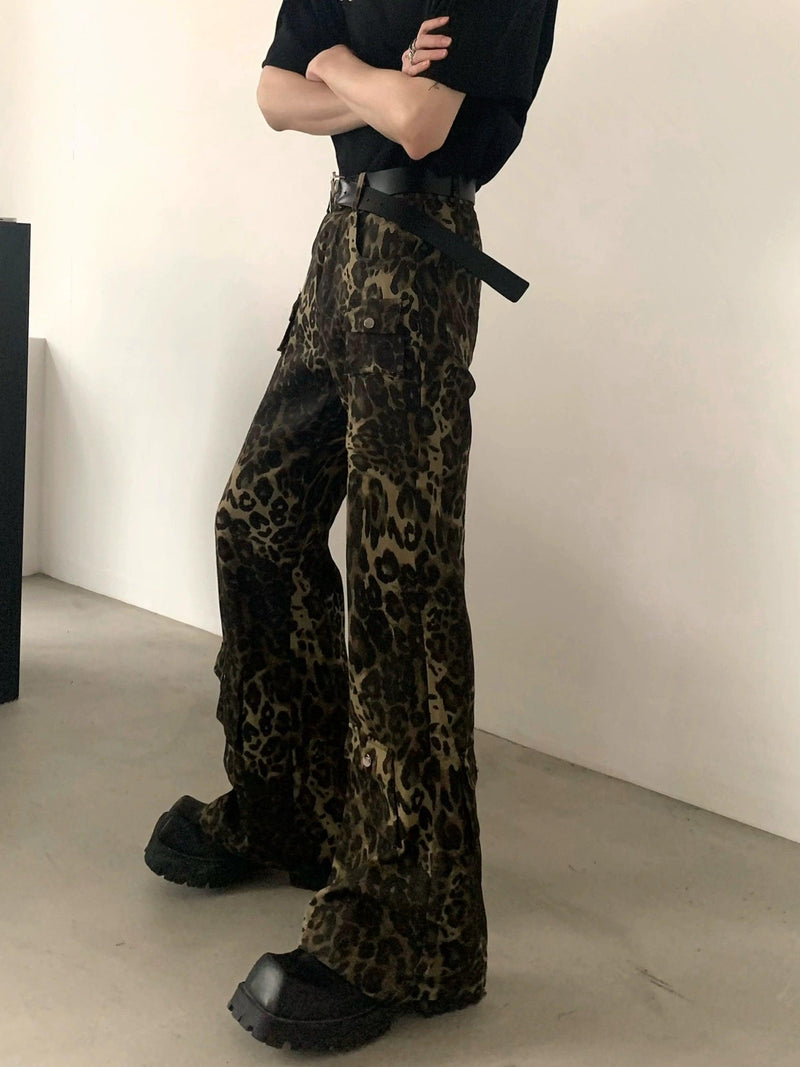 Leopard Print Wide-leg Cargo Pants