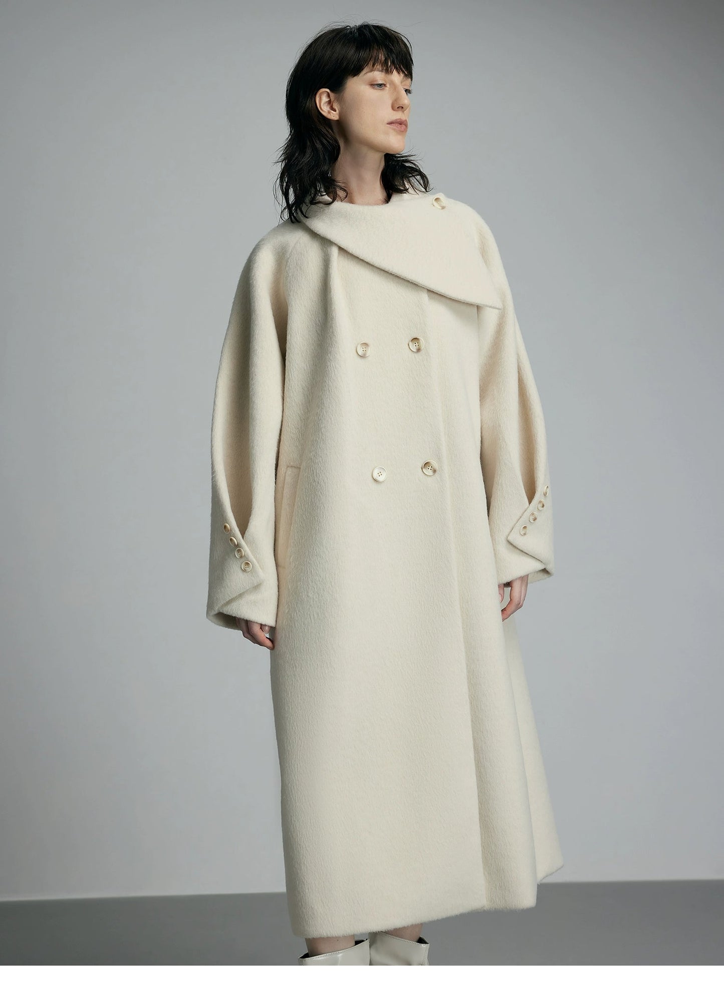 Oversized Cream Wool Winter Coat
