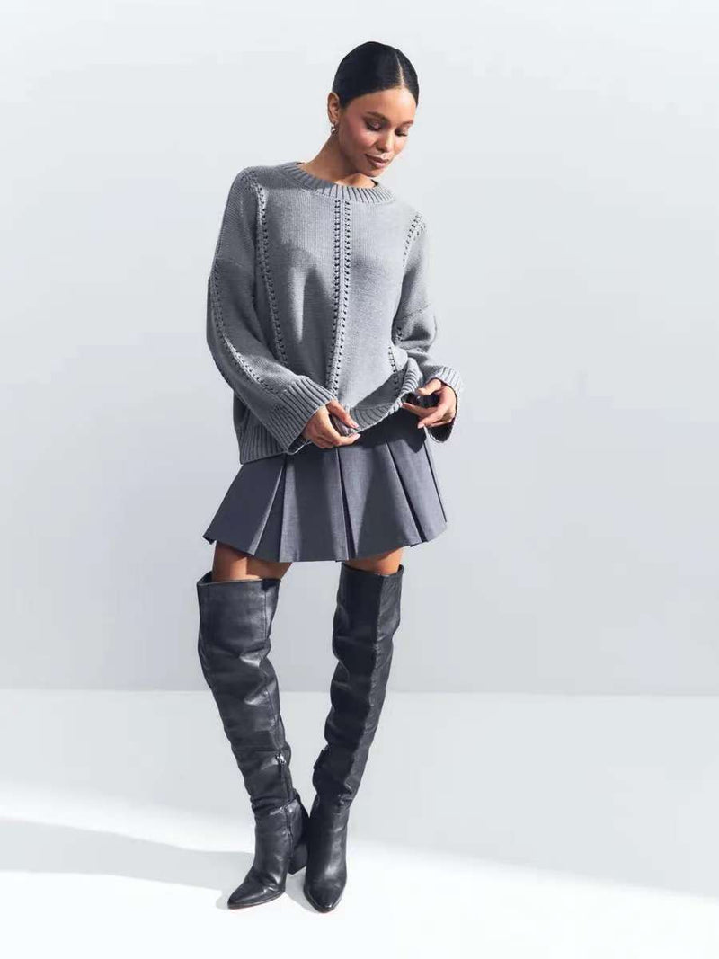 Hollow Knit Crewneck Sweater