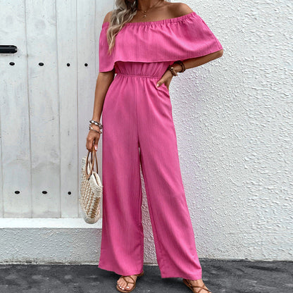 Summer Wide Leg Pants Off Shoulder Color Trousers Jumpsuit