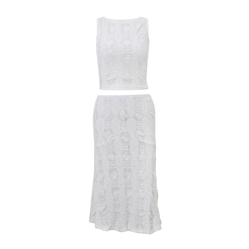 Summer Two Piece Suit O Neck Short Vest Skirt