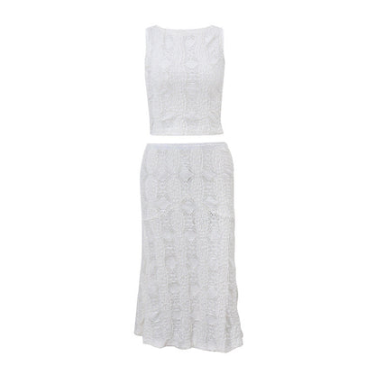 Summer Two Piece Suit O Neck Short Vest Skirt