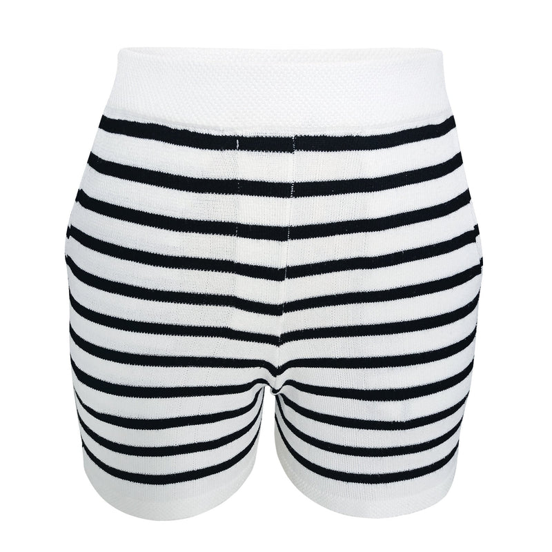 Clothing Striped Round Neck Knitted Cardigan Sweater