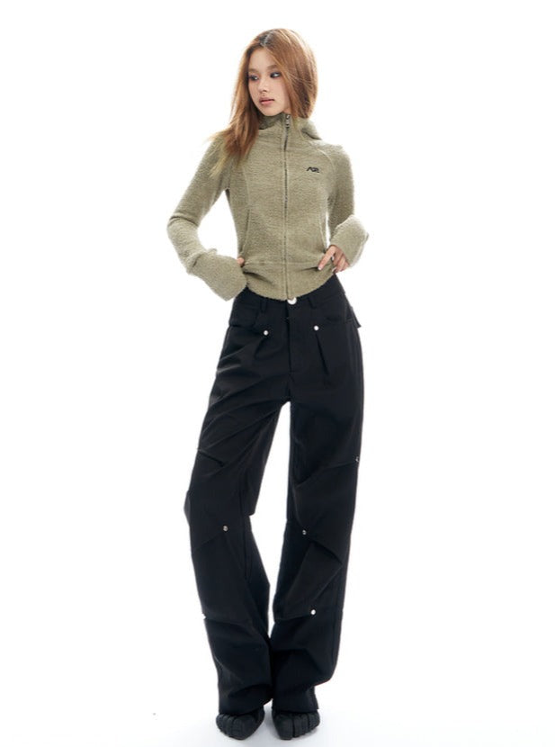 Charcoal Cargo-style Wide-leg Pants