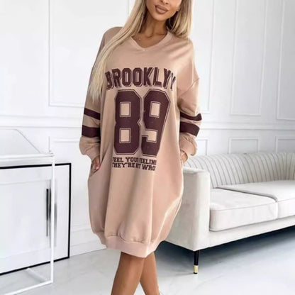 Autumn Winter Sport Letters Printed Sweatshirt Dress