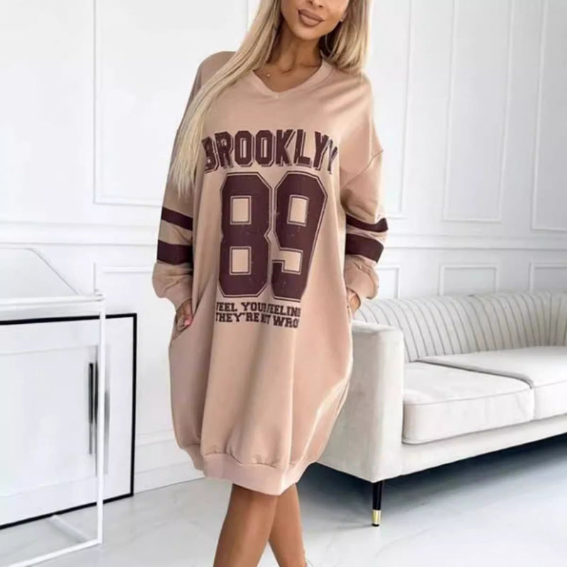 Autumn Winter Sport Letters Printed Sweatshirt Dress