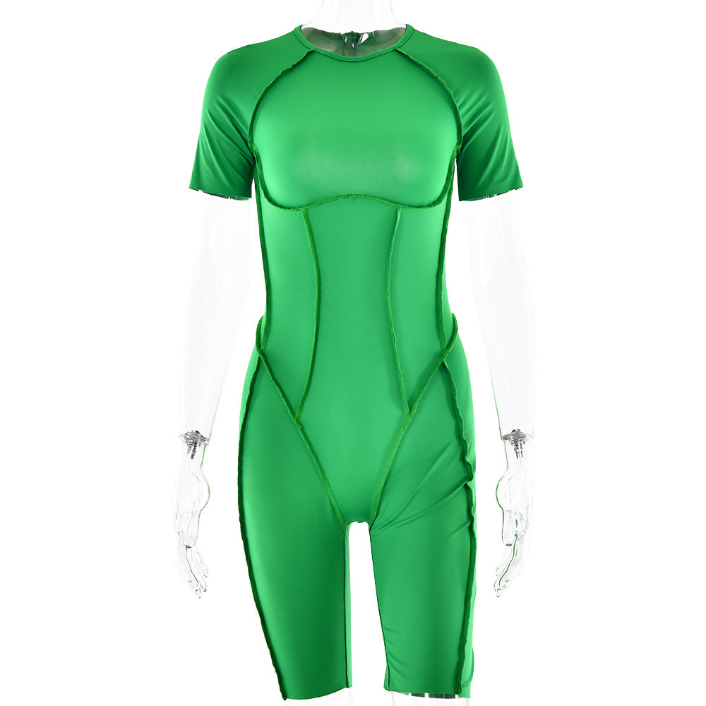 Spring Arrival Clothing Short Sleeve Color Backless High Waist Slim Fit Romper