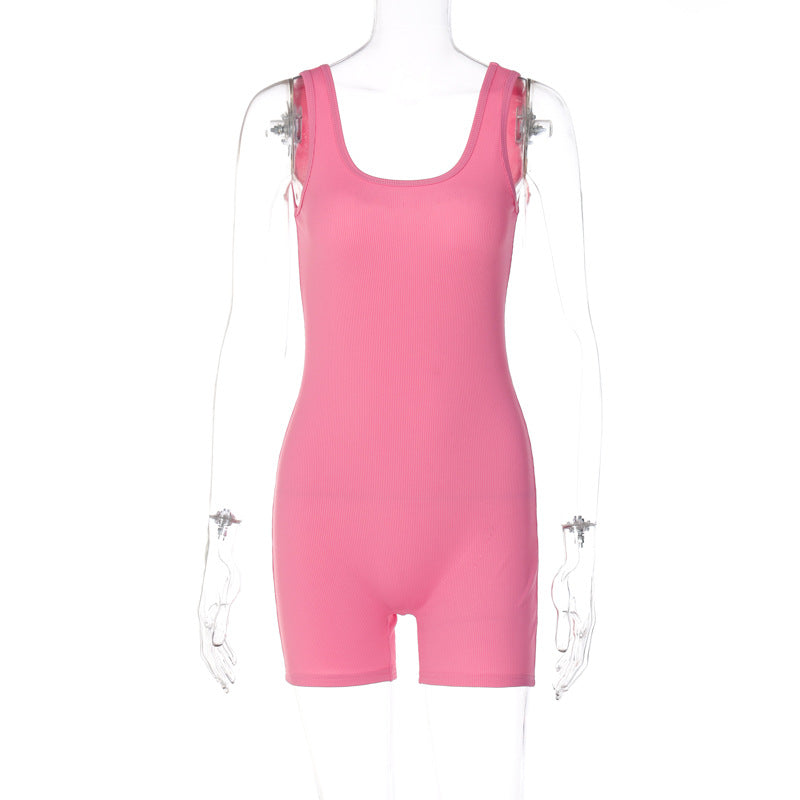 Clothing Spring Color U Collar Slim Slim Backless Jumpsuit