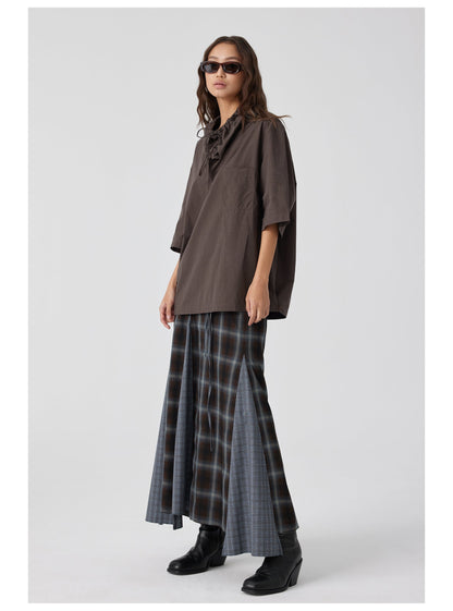 Plaid Asymmetric Panel Mermaid Long Skirt