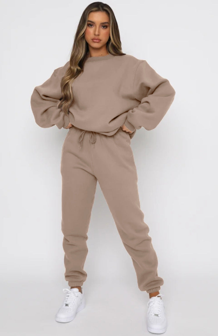Autumn Winter Color Round Neck Pullover Long Sleeve Sweater Suit