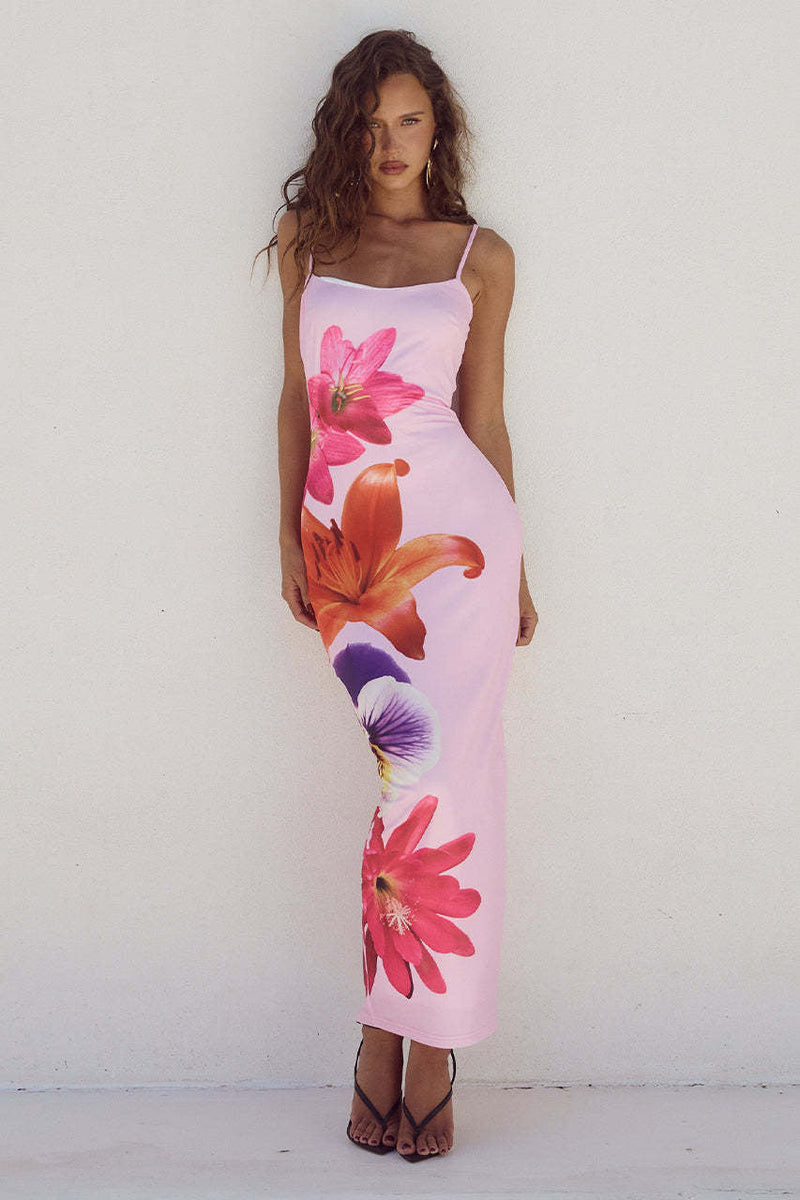 Summer Clothing Strap Print Slim Fit Maxi Dress