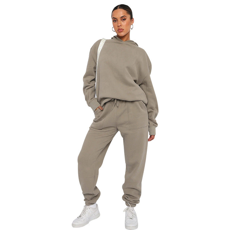 Autumn Winter Color Hooded Long Sleeve Sweater Clothing Trousers Suit