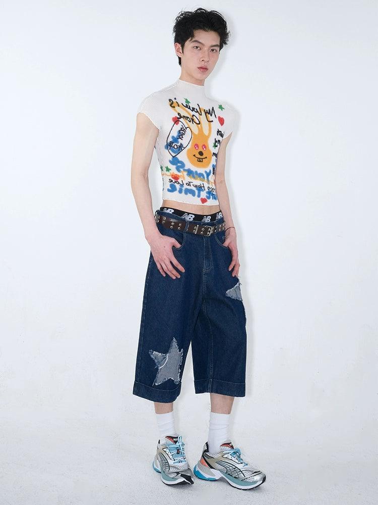 Graphic Print Cropped T-shirt With Abstract Art Design