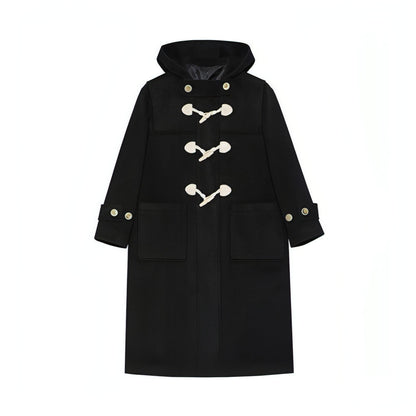 Winter Thicken College Style Hooded Mid-length Melton Wool Coat