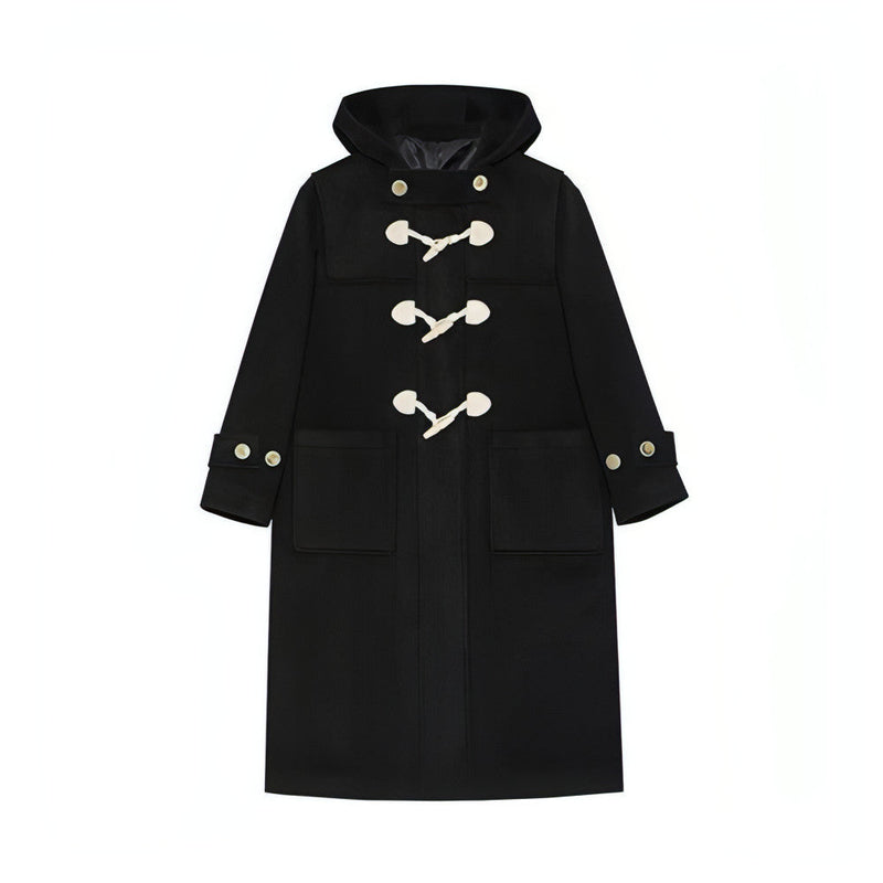 Winter Thicken College Style Hooded Mid-length Melton Wool Coat
