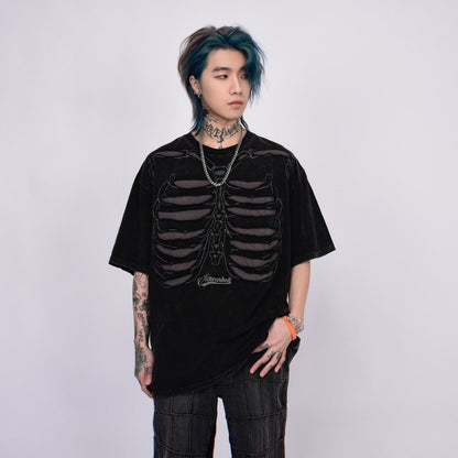 Skeleton Ribcage Mesh Cutout Oversized T-shirt