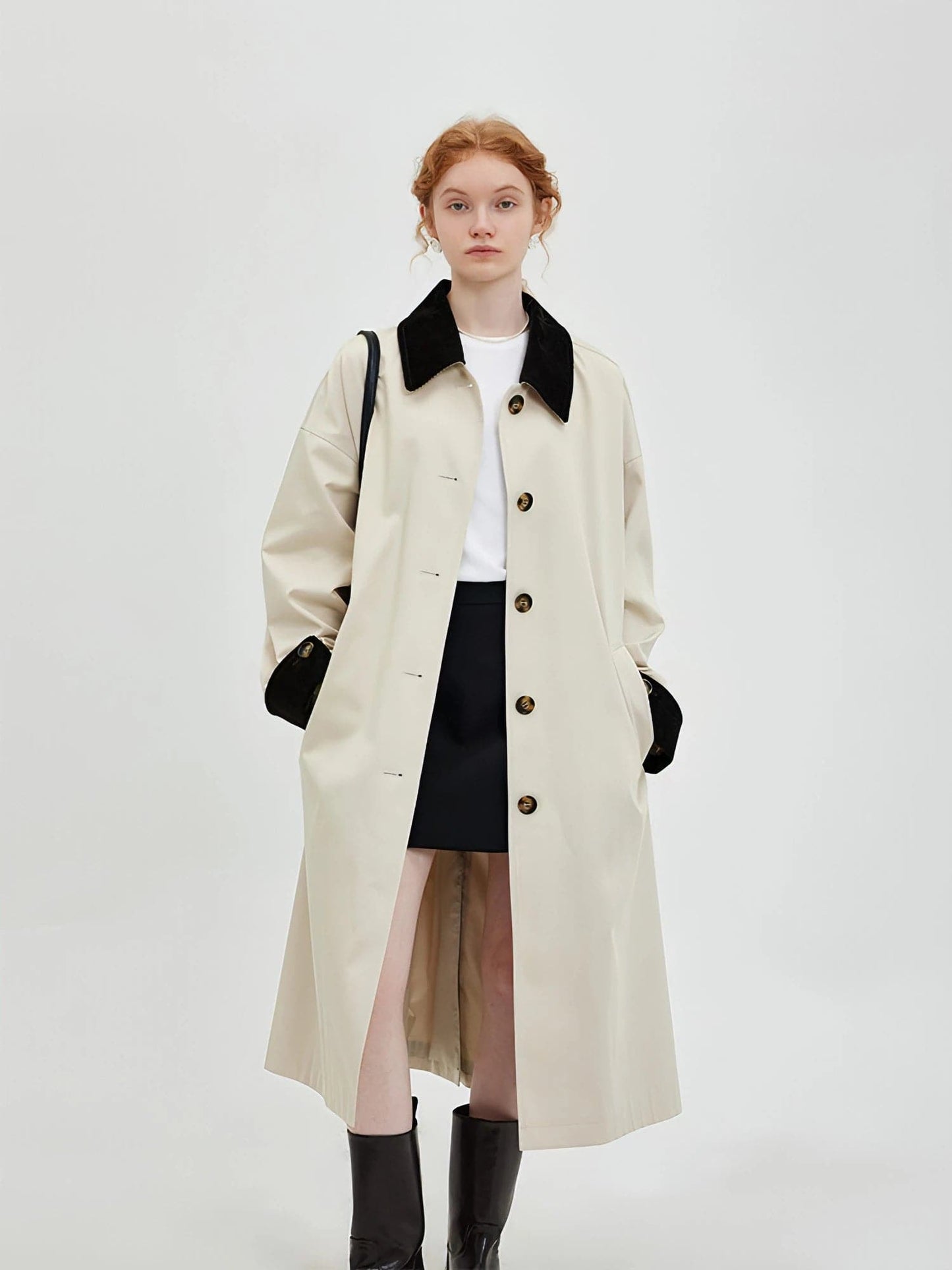 New Retro Color-block Long Trench Coat