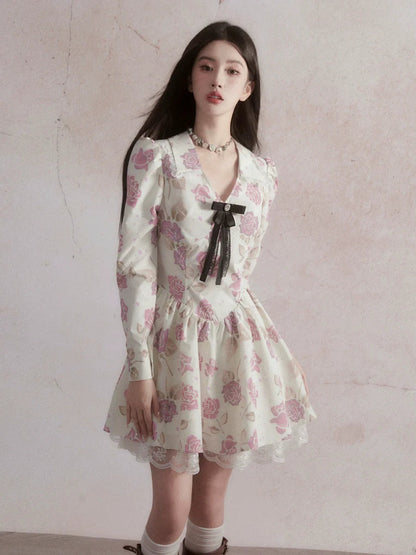Romantic Lace-trimmed Mini Dress With Bow Detail