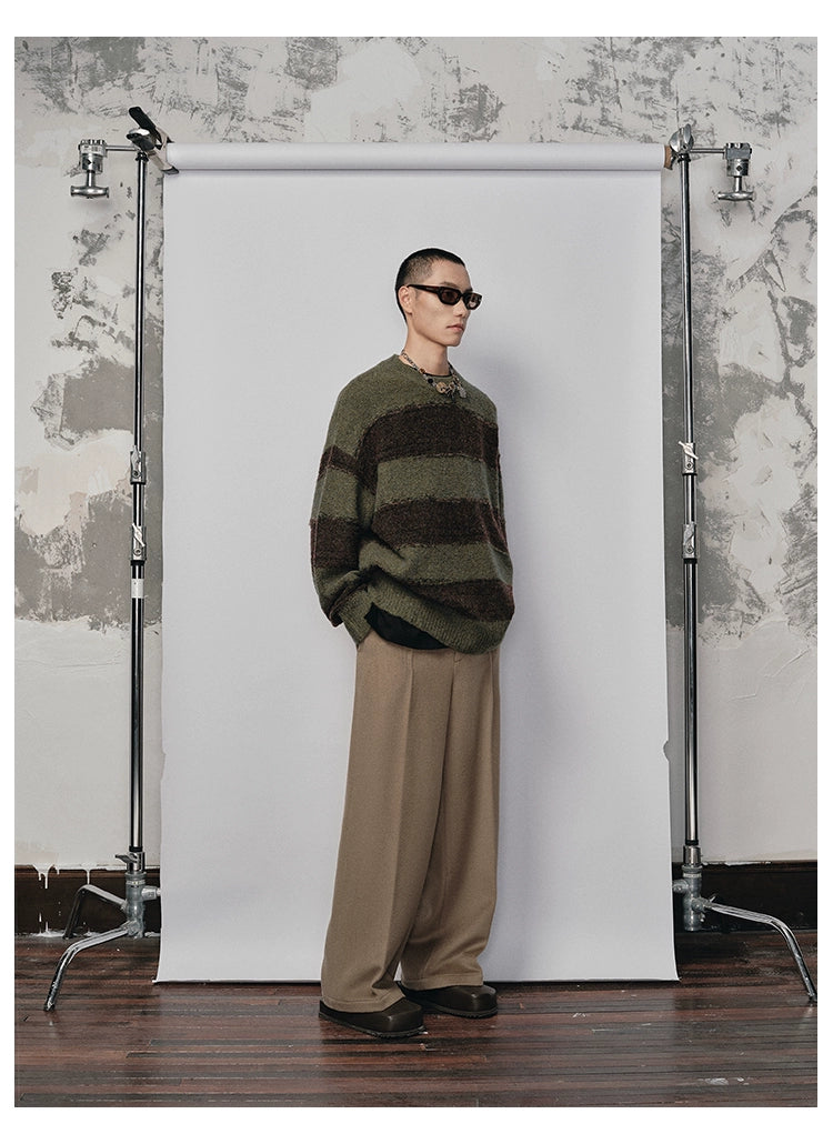 Irregular Wide-striped Oversized Round Neck Sweater
