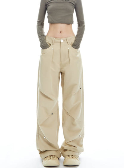 Charcoal Cargo-style Wide-leg Pants