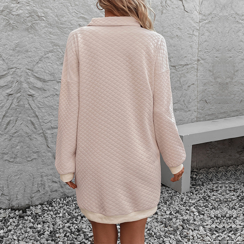 Autumn Color Polo Collar Sweater Dress
