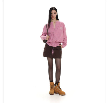 Knit Cardigan With Drawstring and Buttons