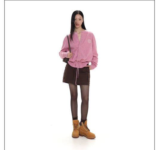 Knit Cardigan With Drawstring and Buttons