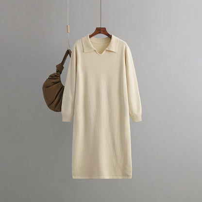 Clothing V Neck Loose Color Idle Overknee Sweater Dress Autumn Winter Dress
