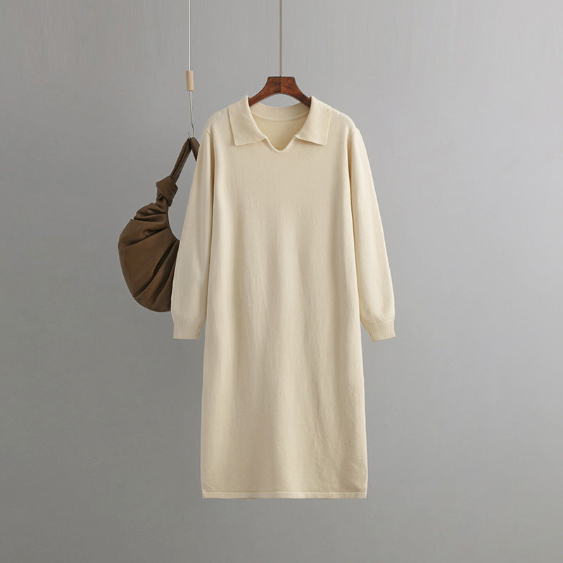 Clothing V Neck Loose Color Idle Overknee Sweater Dress Autumn Winter Dress