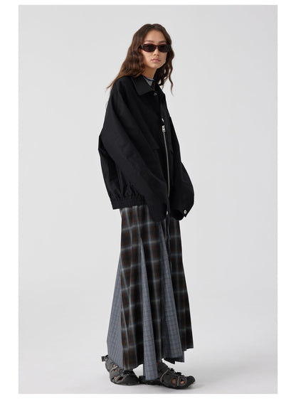 Plaid Asymmetric Panel Mermaid Long Skirt