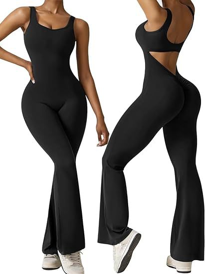 Sleeveless Flared Jumpsuit Backless Vest Tight Hip Lifting Yoga Jumpsuit