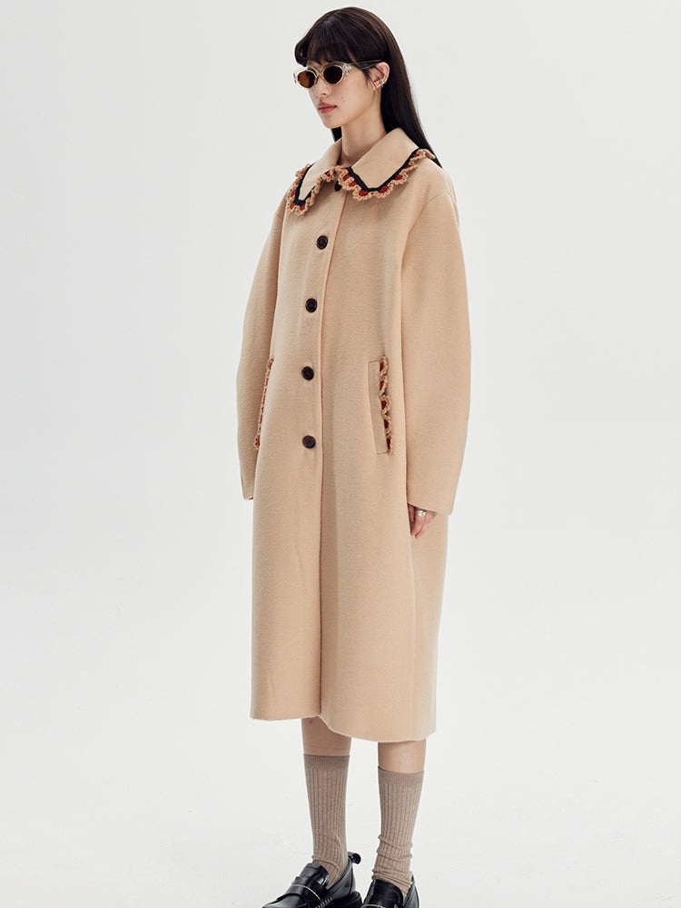 Wool Coat With Lace Lapel