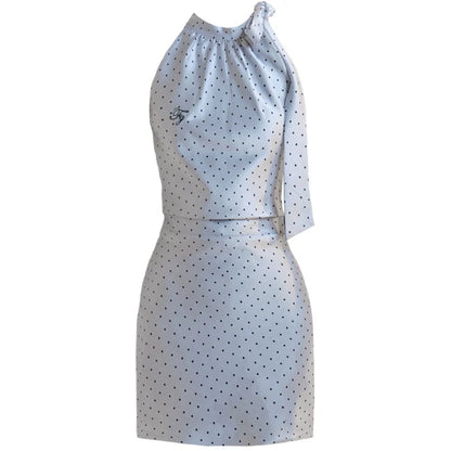 Polka Dot Halter Neck Mini Dress in Light Blue