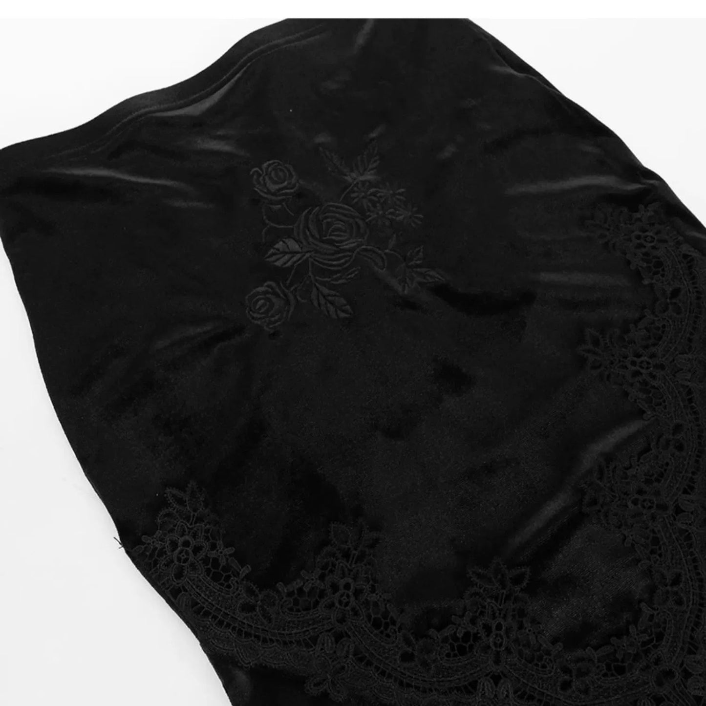 Wannathis Gothic Velvet Ensemble - Off-shoulder Lace Bodysuit With Mermaid Maxi Skirt
