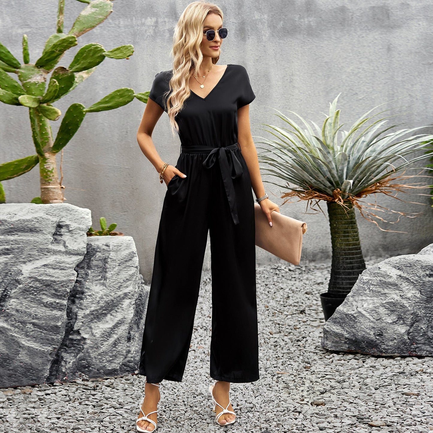 Color Jumpsuit Summer Office Loose Fitting Wide Leg Trousers