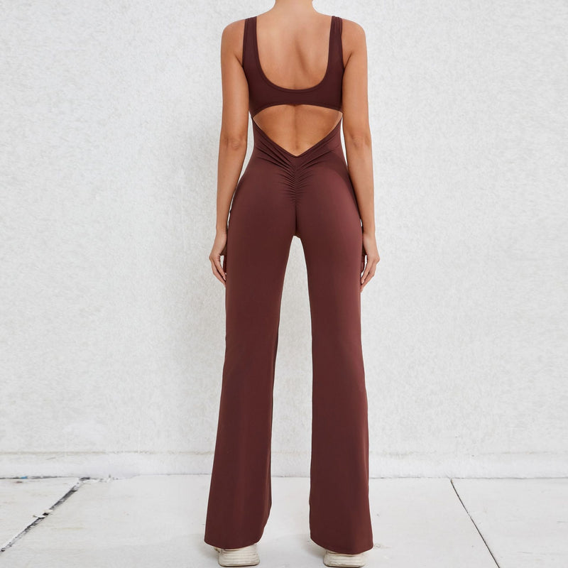 Autumn Sand Hollow Out Cutout Beauty Back One Piece Peach Hip Lifting Sport Workout Clothes Micro Pull Yoga Jumpsuit Jumpsuit
